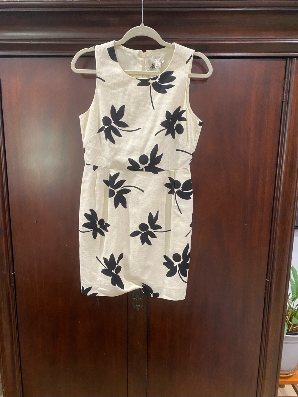 J. Crew Cream Mini Dress with Black Floral Print